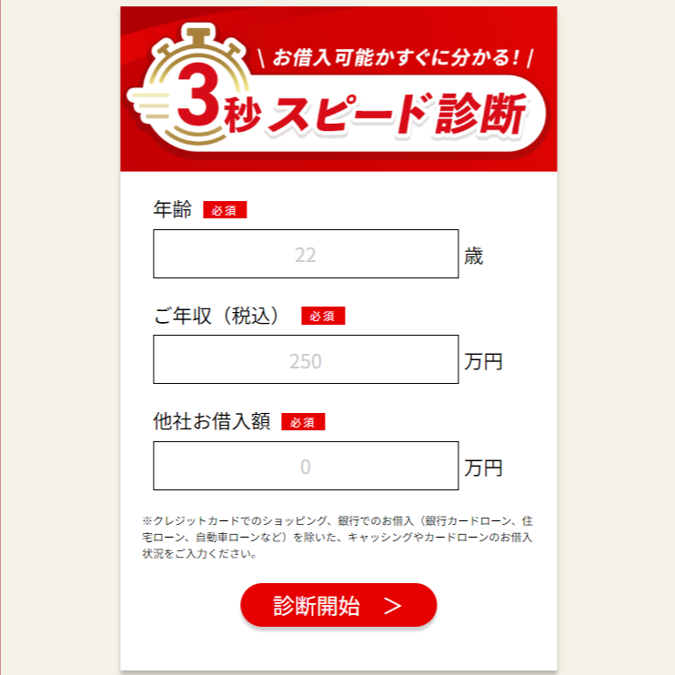アイフルの3秒診断のイメージ
